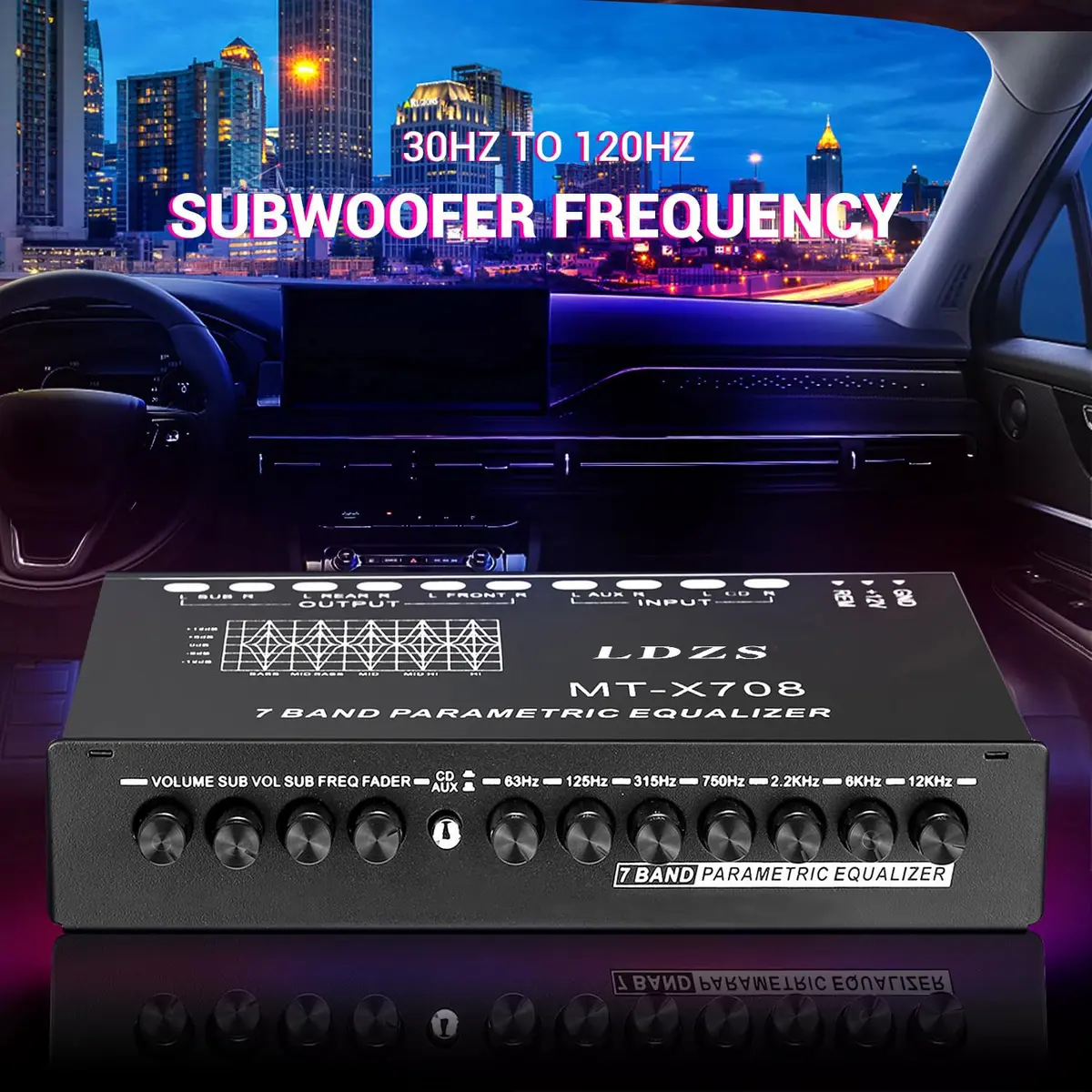 Facmogu 7-Band Car Audio Equalizer EQ with 8V RMS Output, 18cm x 15.7cm x 3.7cm | Graphic EQ for Enhanced Car Sound - view 5