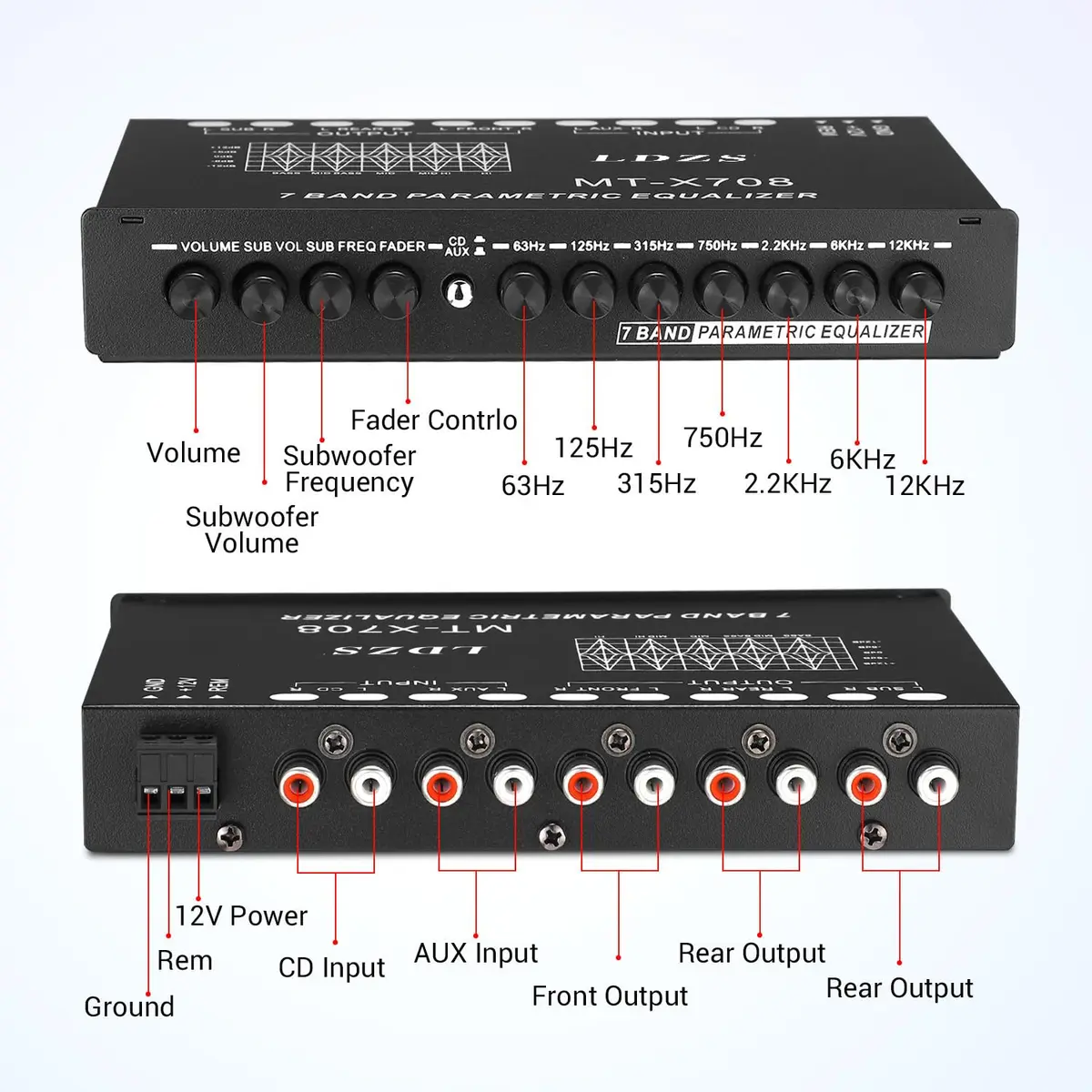 Facmogu 7-Band Car Audio Equalizer EQ with 8V RMS Output, 18cm x 15.7cm x 3.7cm | Graphic EQ for Enhanced Car Sound - view 3