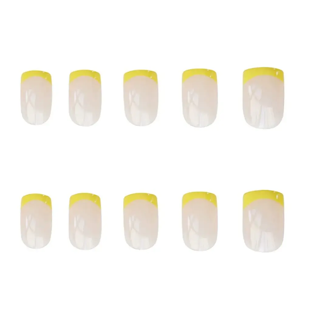 RikView Oval French Tip Nails 24 PCS Glossy Yellow | Full Cover Acrylic False Nails - view 2