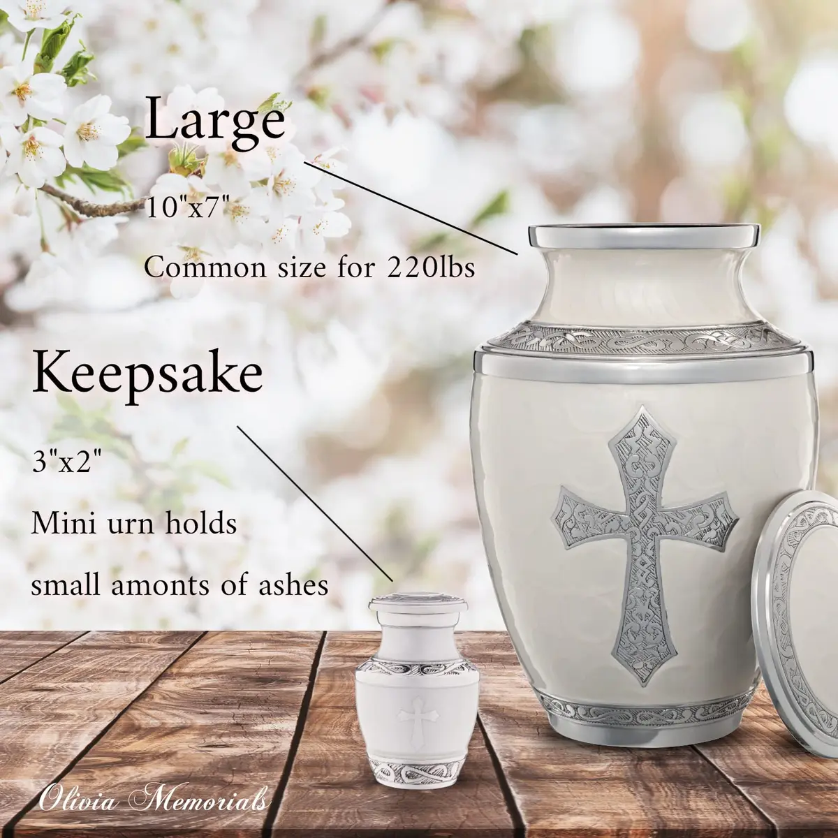 Olivia Memorials White Urn for Ashes 10x7 in | Religious Cross Handcrafted Elegance - view 5