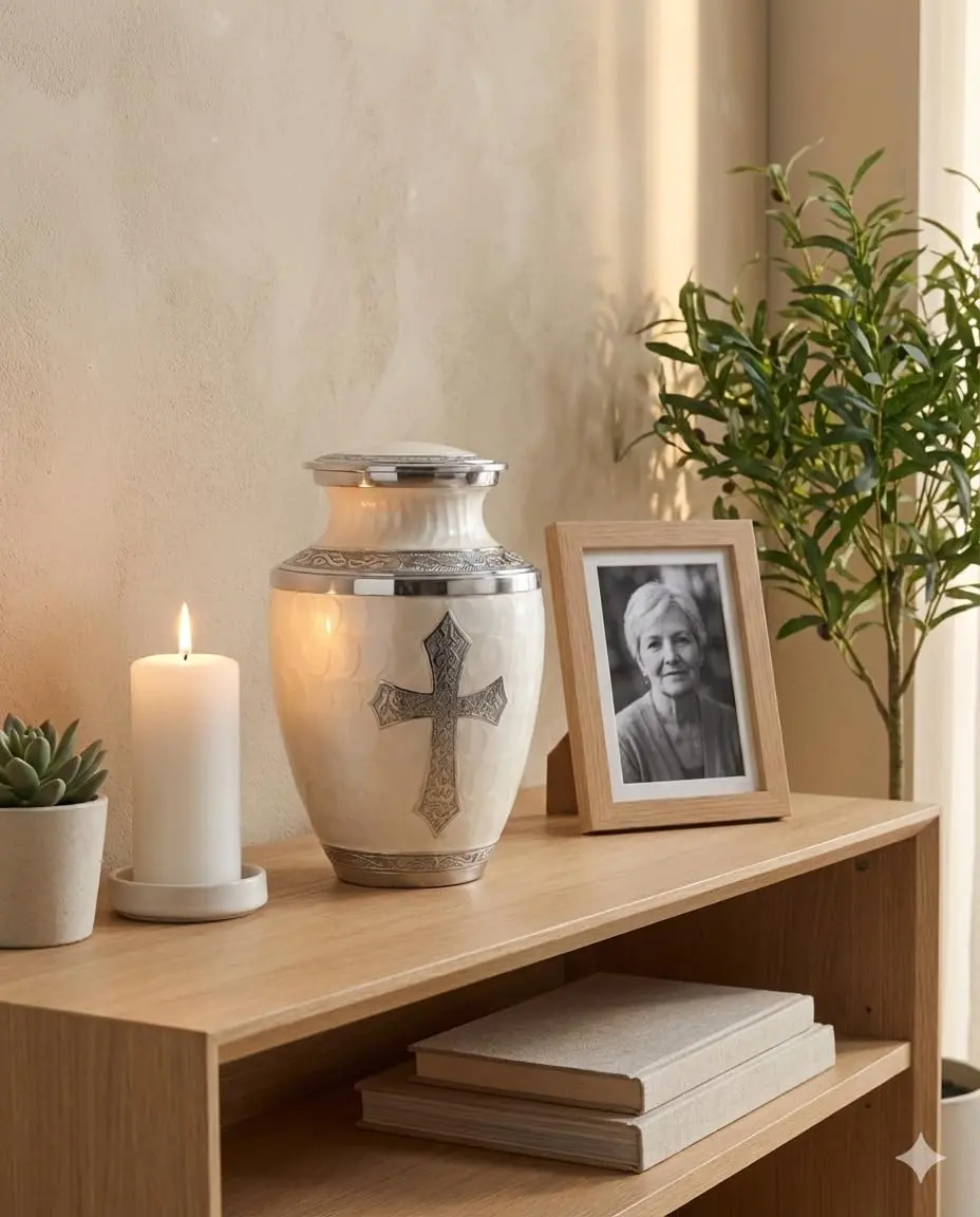 Olivia Memorials White Urn for Ashes 10x7 in | Religious Cross Handcrafted Elegance - view 6