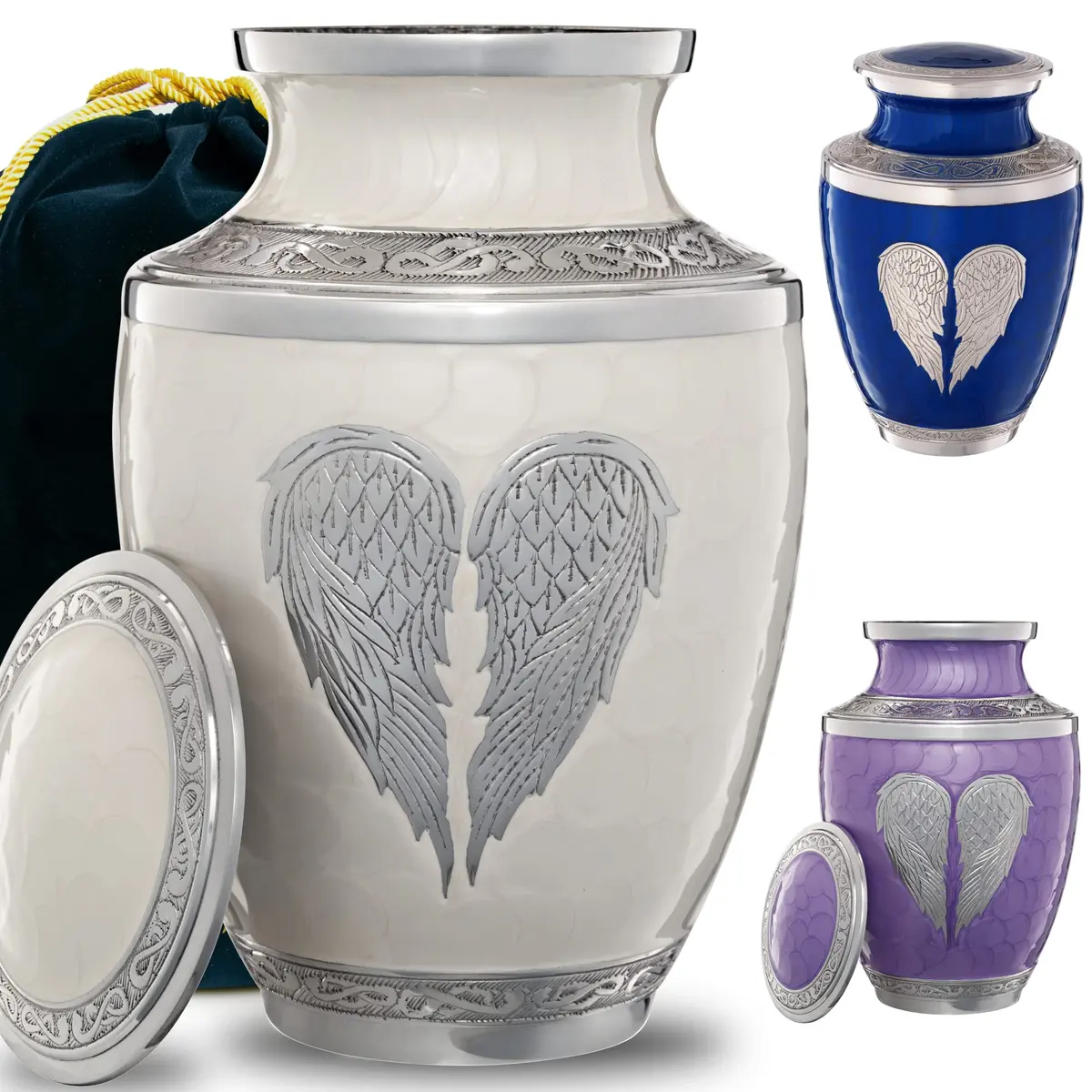Olivia Memorials White Urn for Ashes 10x7 inches | Elegant Heart Design with Angel Wings, 220 cu in, Metal - view 5