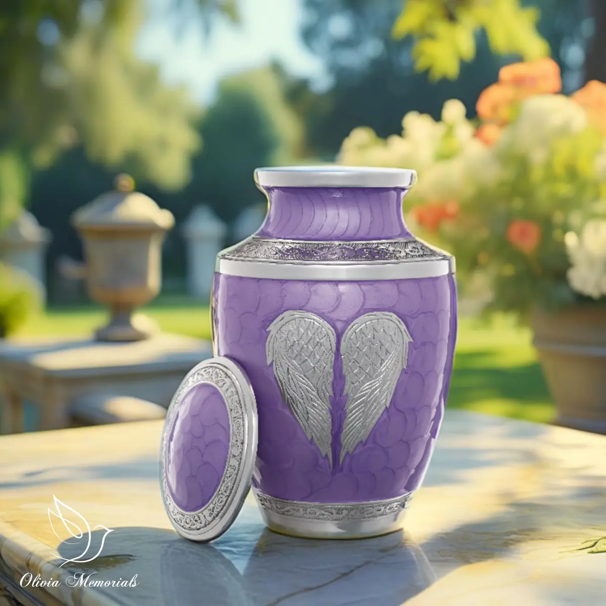 Olivia Memorials White Urn for Ashes 10x7 inches | Elegant Heart Design with Angel Wings, 220 cu in, Metal - view 4
