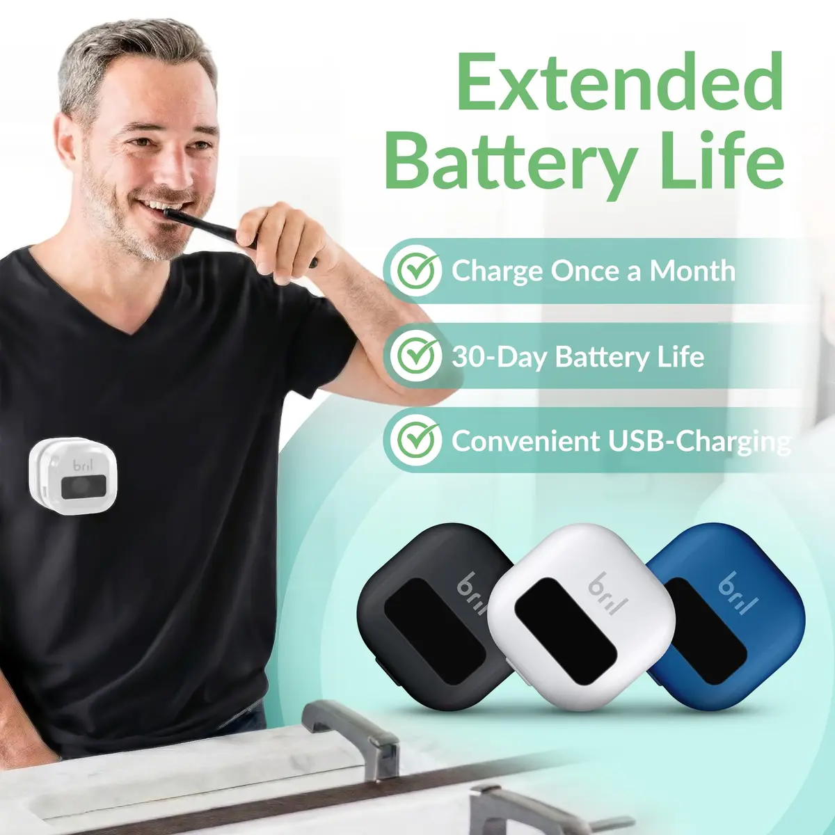 Bril UV-C Toothbrush Sanitizer and Holder – Wall Mount, Rechargeable, 30-Day Battery, Auto-Shutoff, Fits Electric & Manual Brushes, White - view 7