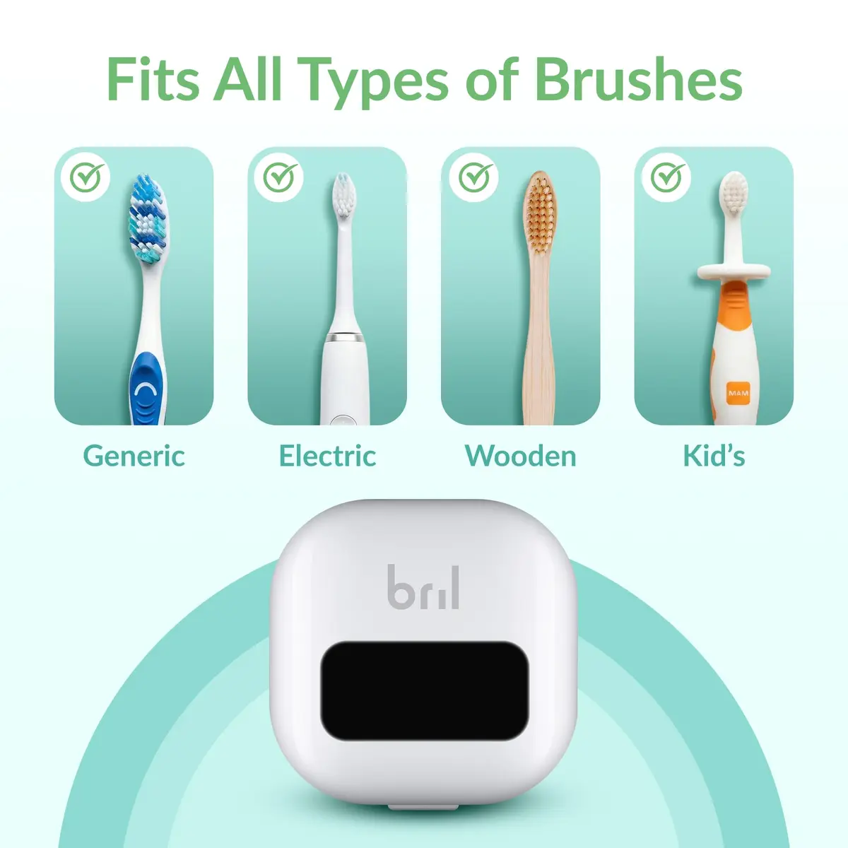Bril UV-C Toothbrush Sanitizer and Holder – Wall Mount, Rechargeable, 30-Day Battery, Auto-Shutoff, Fits Electric & Manual Brushes, White - view 3