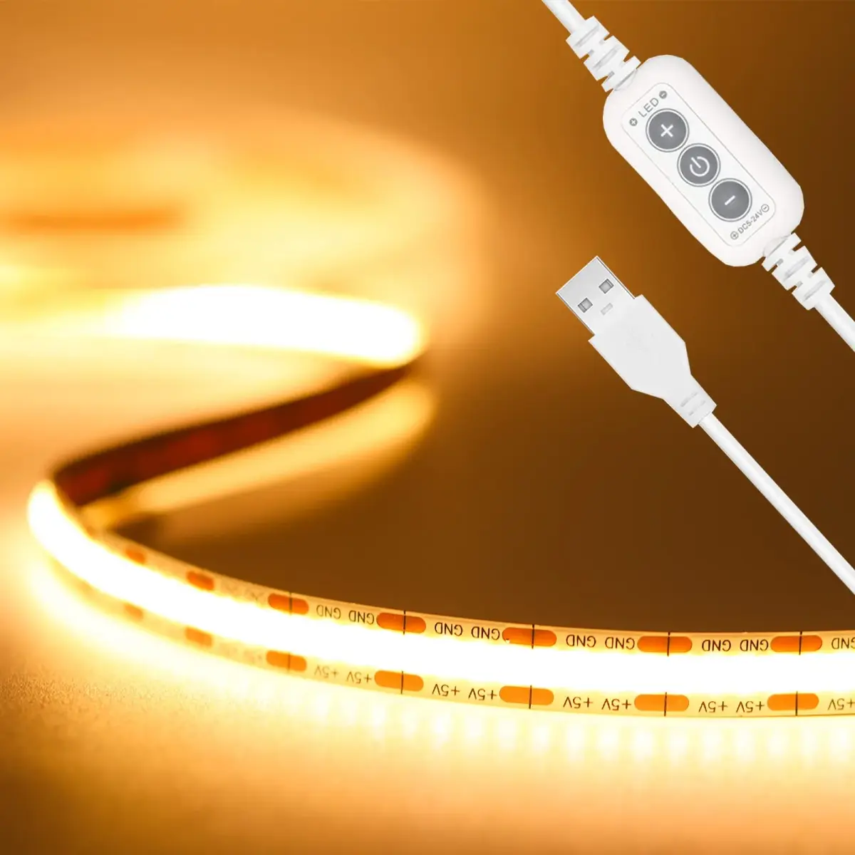 PAUTIX COB LED Strip Light 2m (6.56ft) Warm White 2700K | Dimmable USB Powered Tape Light with 640 LEDs - main product image