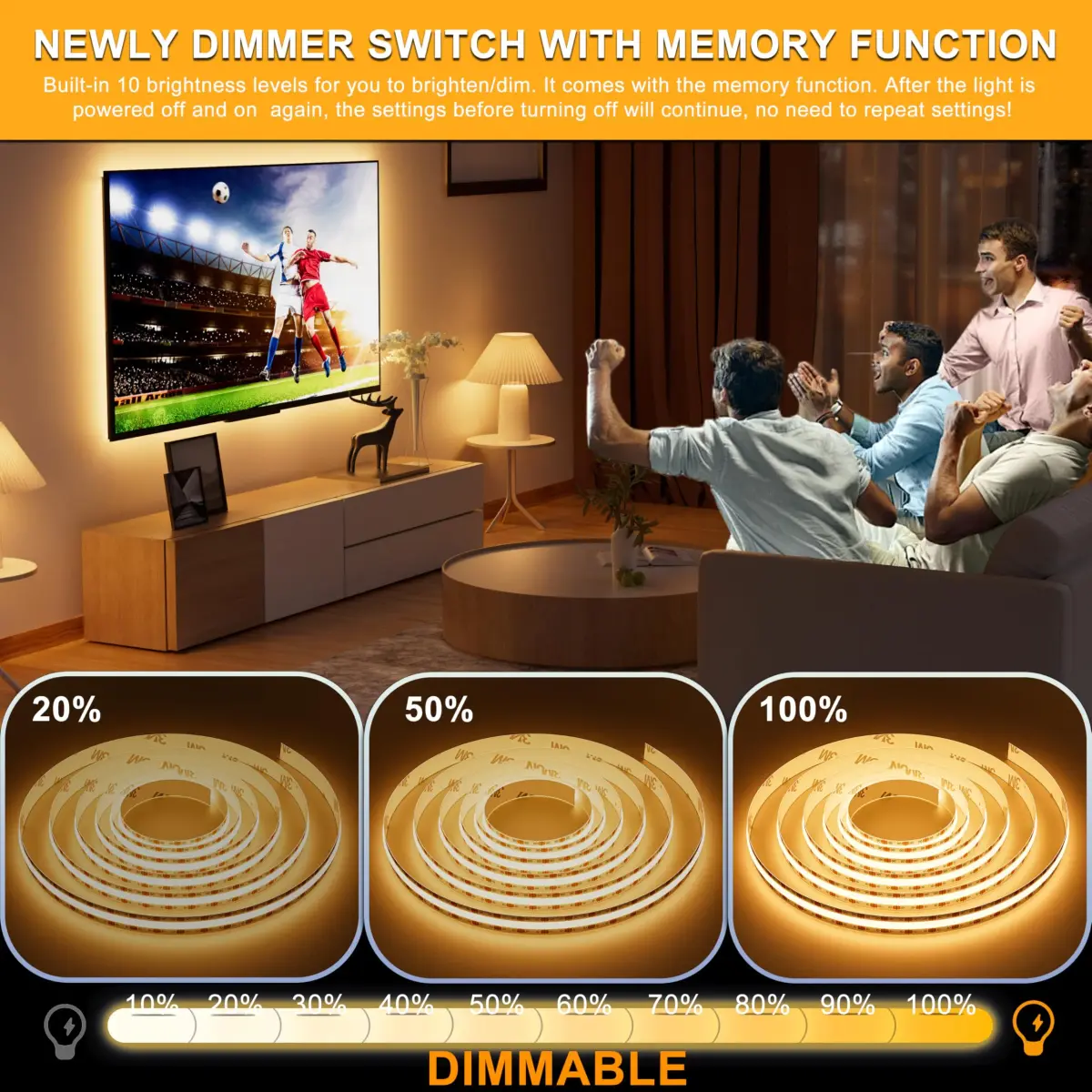 PAUTIX COB LED Strip Light 2m (6.56ft) Warm White 2700K | Dimmable USB Powered Tape Light with 640 LEDs - view 3