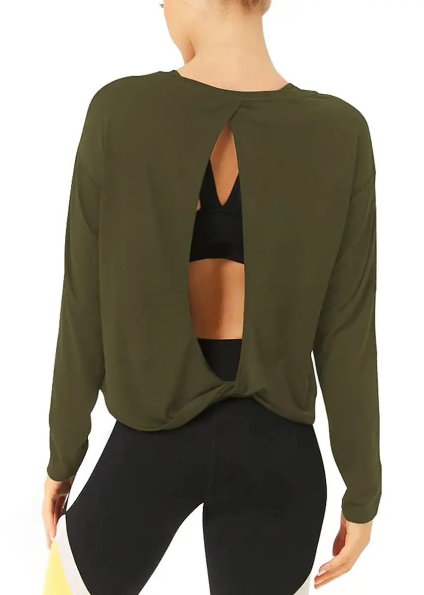 Bestisun Women Yoga Workout Tops Backless Exercise Clothes Army Green S | Breathable, Loose Fit, Open Back - main product image