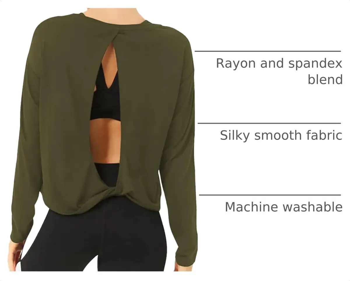Bestisun Women Yoga Workout Tops Backless Exercise Clothes Army Green S | Breathable, Loose Fit, Open Back - view 4