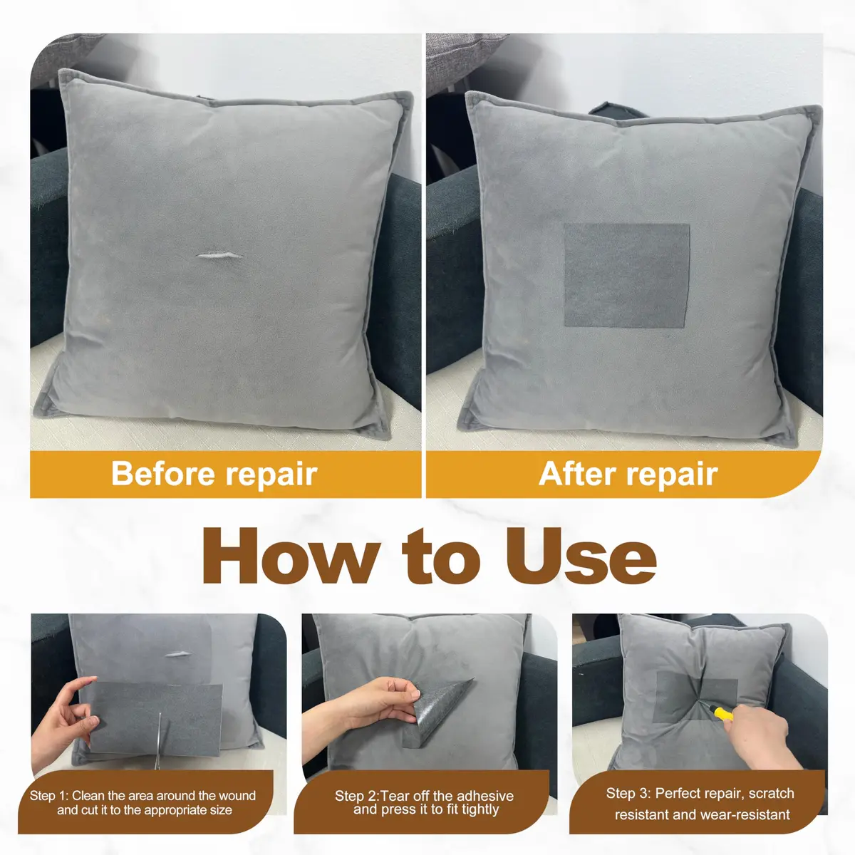Azobur Velvet Repair Patch, Self-Adhesive Flannel Fabric, Brown | Microfiber Sofa & Car Seat Patch - view 5