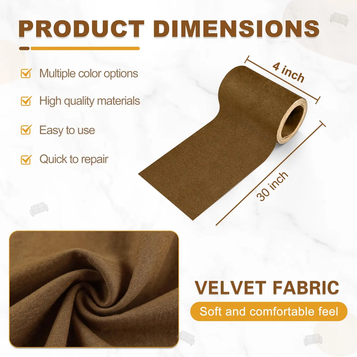 Azobur Velvet Repair Patch, Self-Adhesive Flannel Fabric, Brown | Microfiber Sofa & Car Seat Patch - view 2
