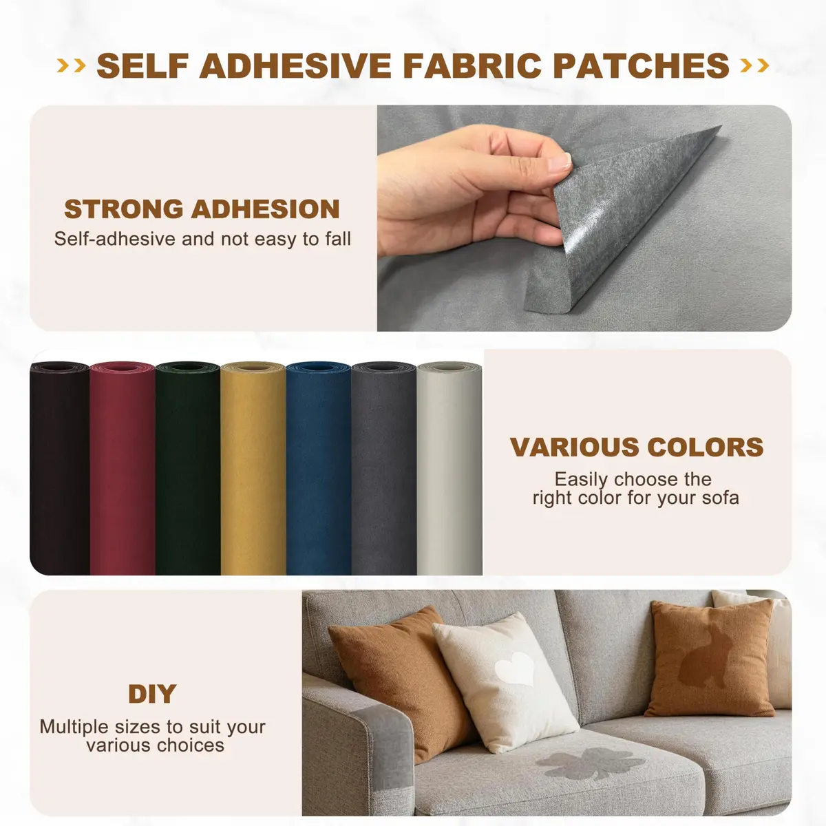 Azobur Velvet Repair Patch, Self-Adhesive Flannel Fabric, Brown | Microfiber Sofa & Car Seat Patch - view 3