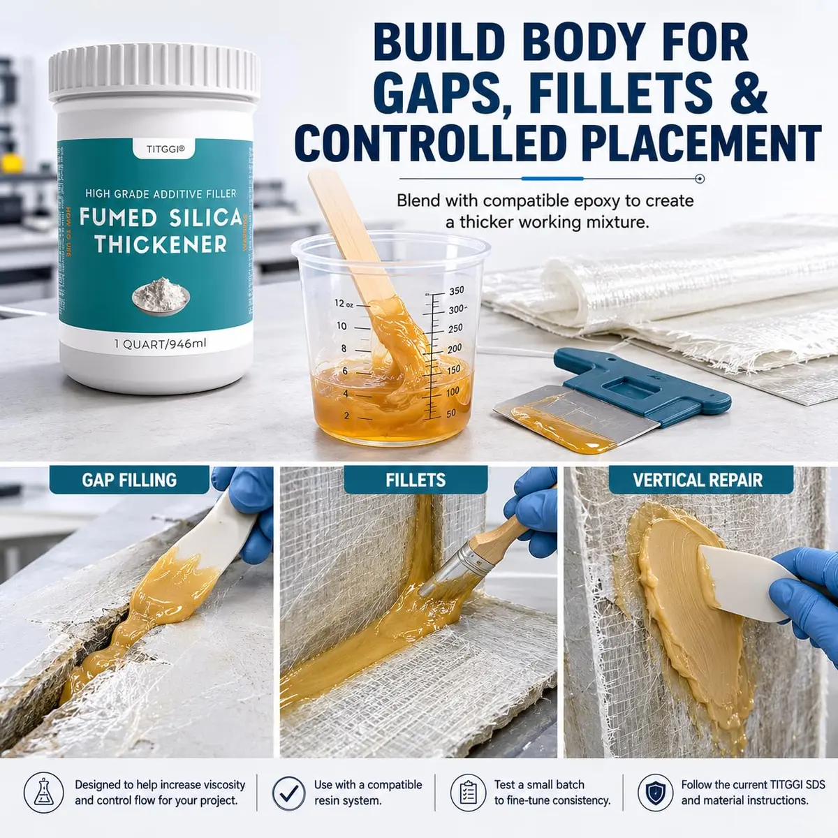 TITGGI Fumed Silica Thickener for Epoxy Resin & Coatings | Control Viscosity & Sag, 1 Quart - view 6