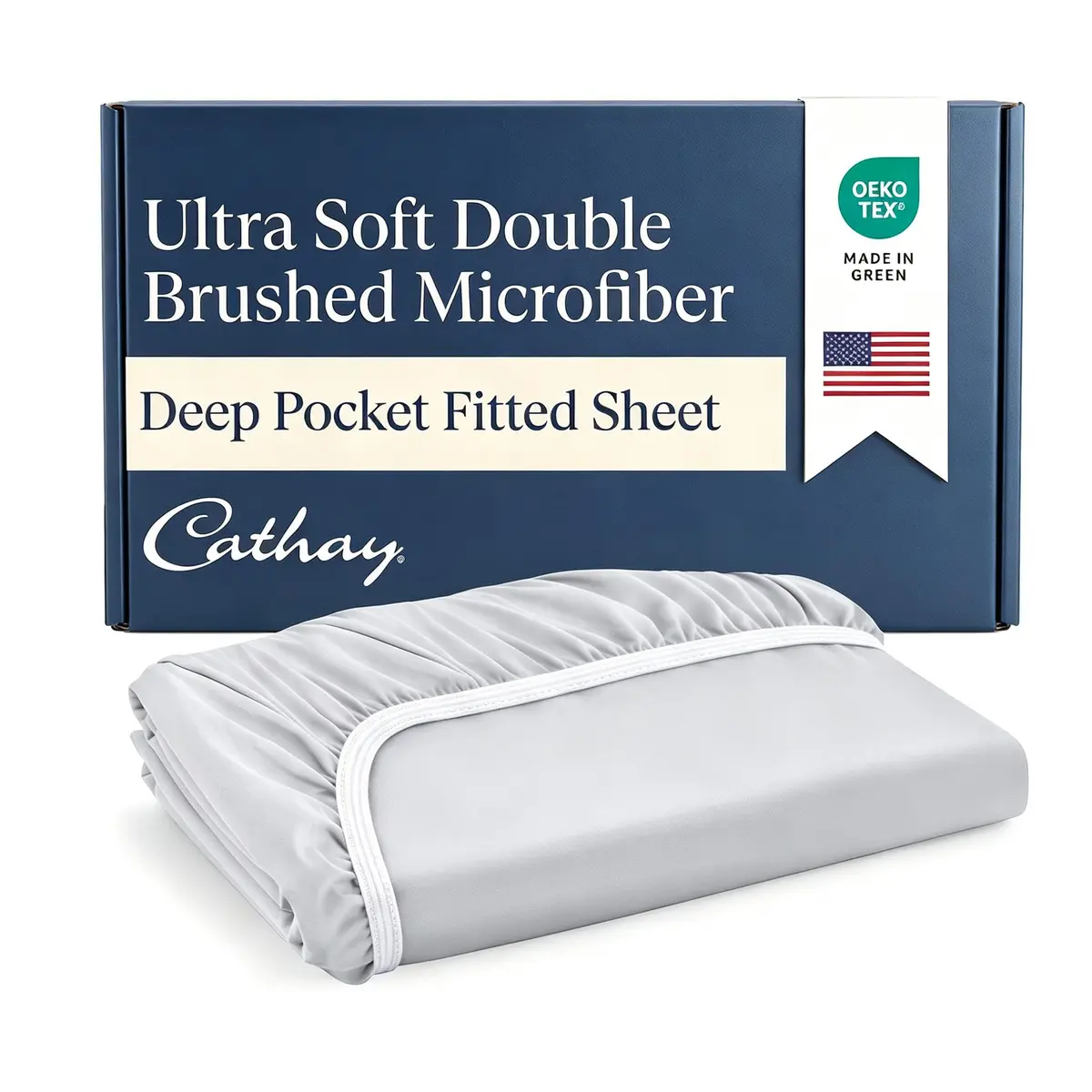 Cathay Home Queen Fitted Sheet Only, 14" Deep Pocket Ultra Soft, Light Gray | Hypoallergenic Microfiber Bedding - main product image