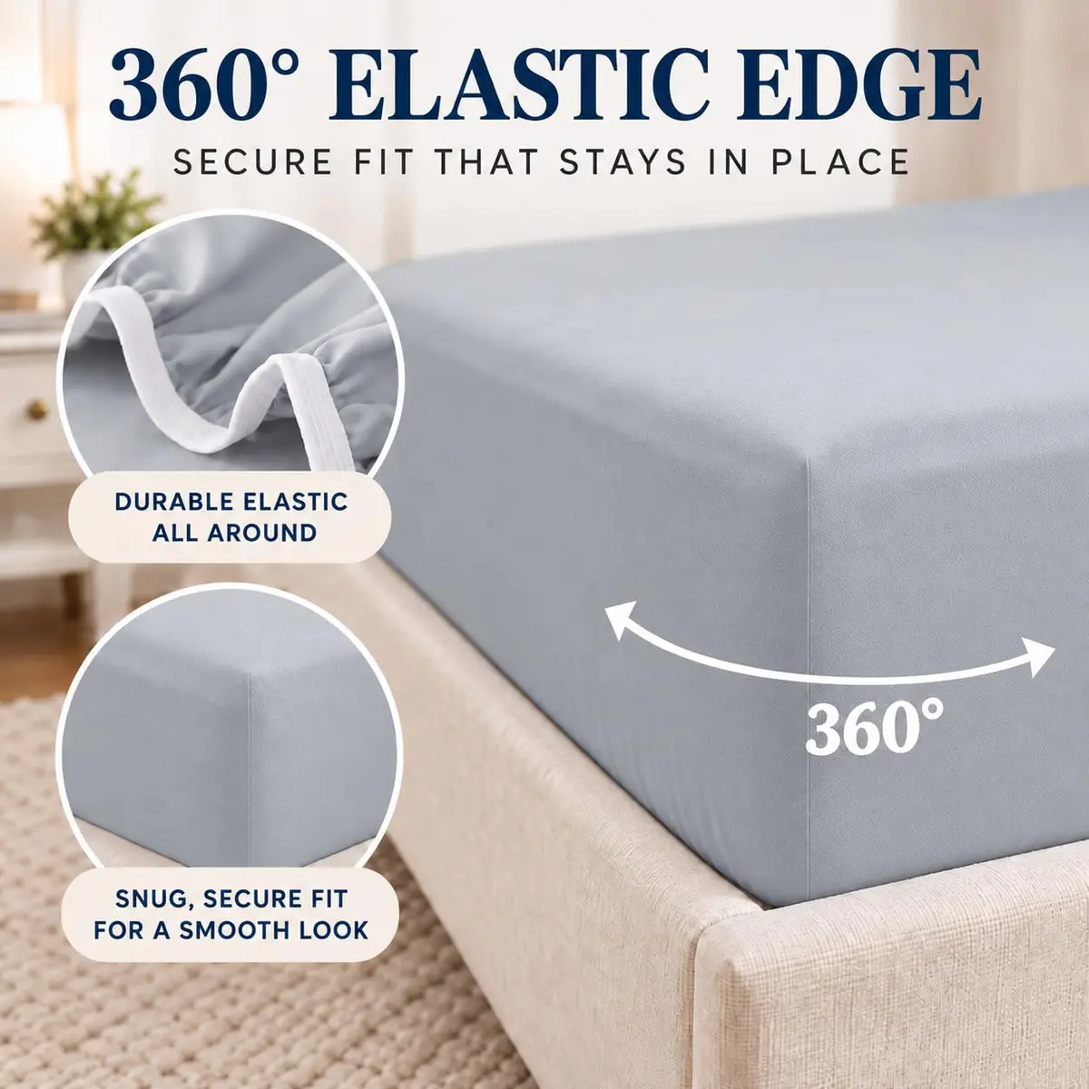 Cathay Home Queen Fitted Sheet Only, 14" Deep Pocket Ultra Soft, Light Gray | Hypoallergenic Microfiber Bedding - view 3