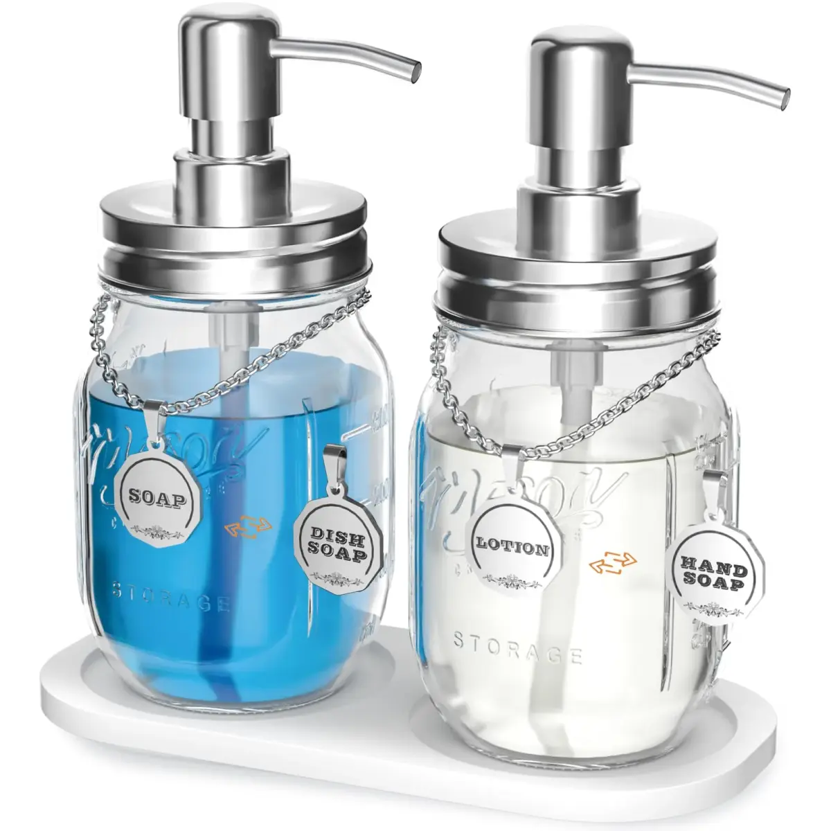 HvOvMvE Double-Sided Soap/Lotion Dispenser Labels with Chain, 2 pcs Set (Silver) | Rustic Farmhouse Mason Jar Decor - view 5