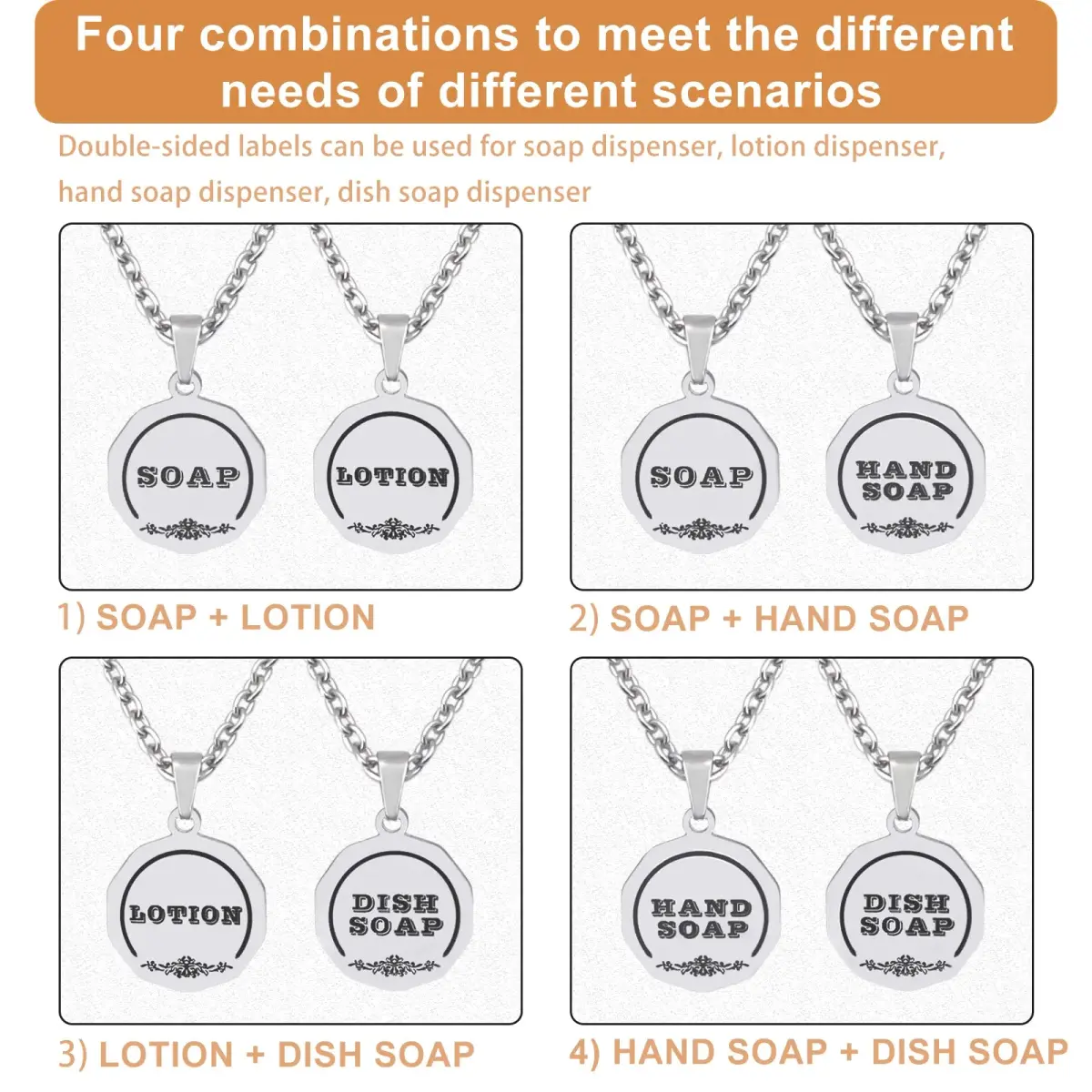 HvOvMvE Double-Sided Soap/Lotion Dispenser Labels with Chain, 2 pcs Set (Silver) | Rustic Farmhouse Mason Jar Decor - view 3