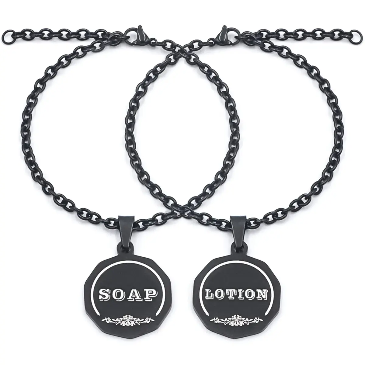 HvOvMvE Black 2 pcs Label Set | Double-Sided Stainless Steel Tags for Dispensers - main product image