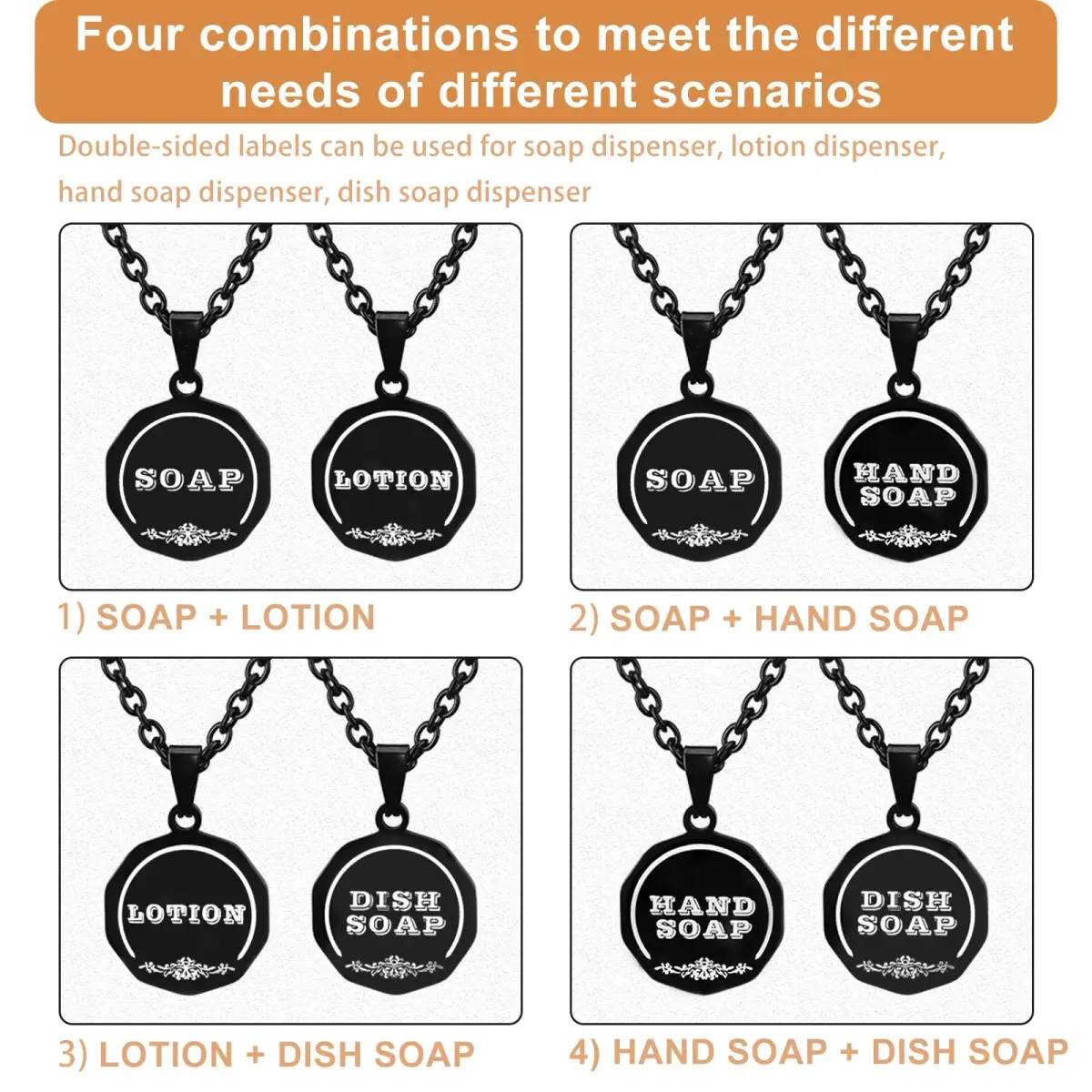 HvOvMvE Black 2 pcs Label Set | Double-Sided Stainless Steel Tags for Dispensers - view 3