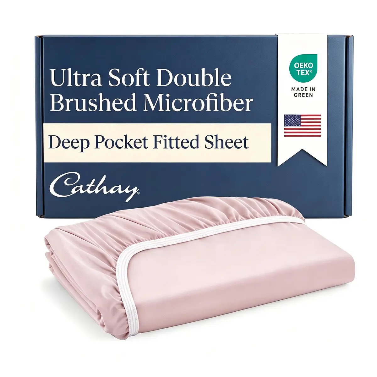 Cathay Home King Fitted Sheet Only, 14" Deep Pocket, Blush | Ultra Soft Microfiber, Hypoallergenic, OEKO-TEX Certified - main product image