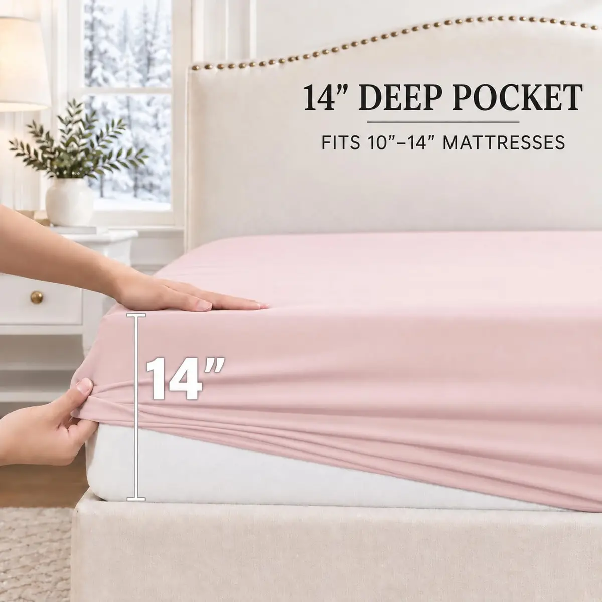 Cathay Home King Fitted Sheet Only, 14" Deep Pocket, Blush | Ultra Soft Microfiber, Hypoallergenic, OEKO-TEX Certified - view 2