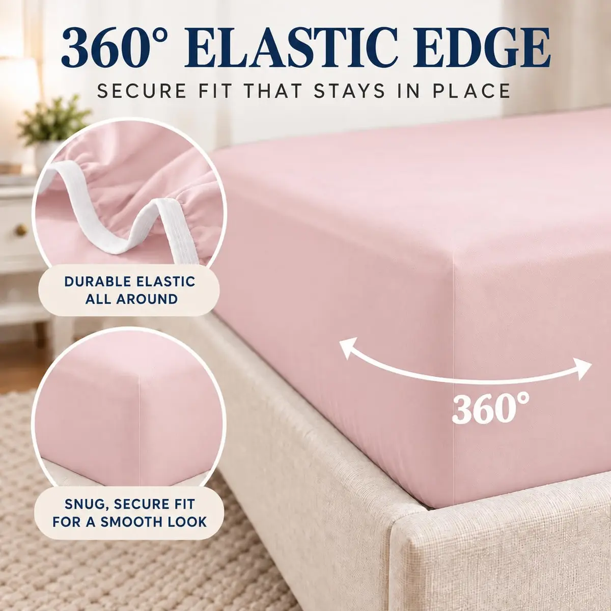Cathay Home King Fitted Sheet Only, 14" Deep Pocket, Blush | Ultra Soft Microfiber, Hypoallergenic, OEKO-TEX Certified - view 4