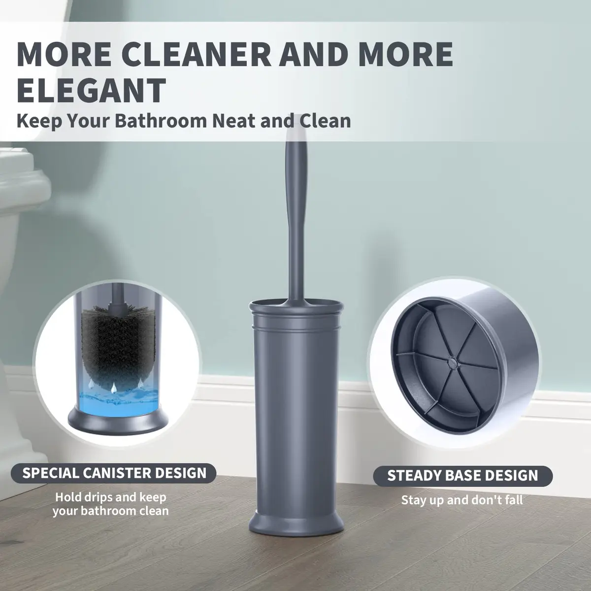 UPTRONIC Toilet Bowl Brush with Long Handle & Covered Holder | Gray, 1 Set - view 5