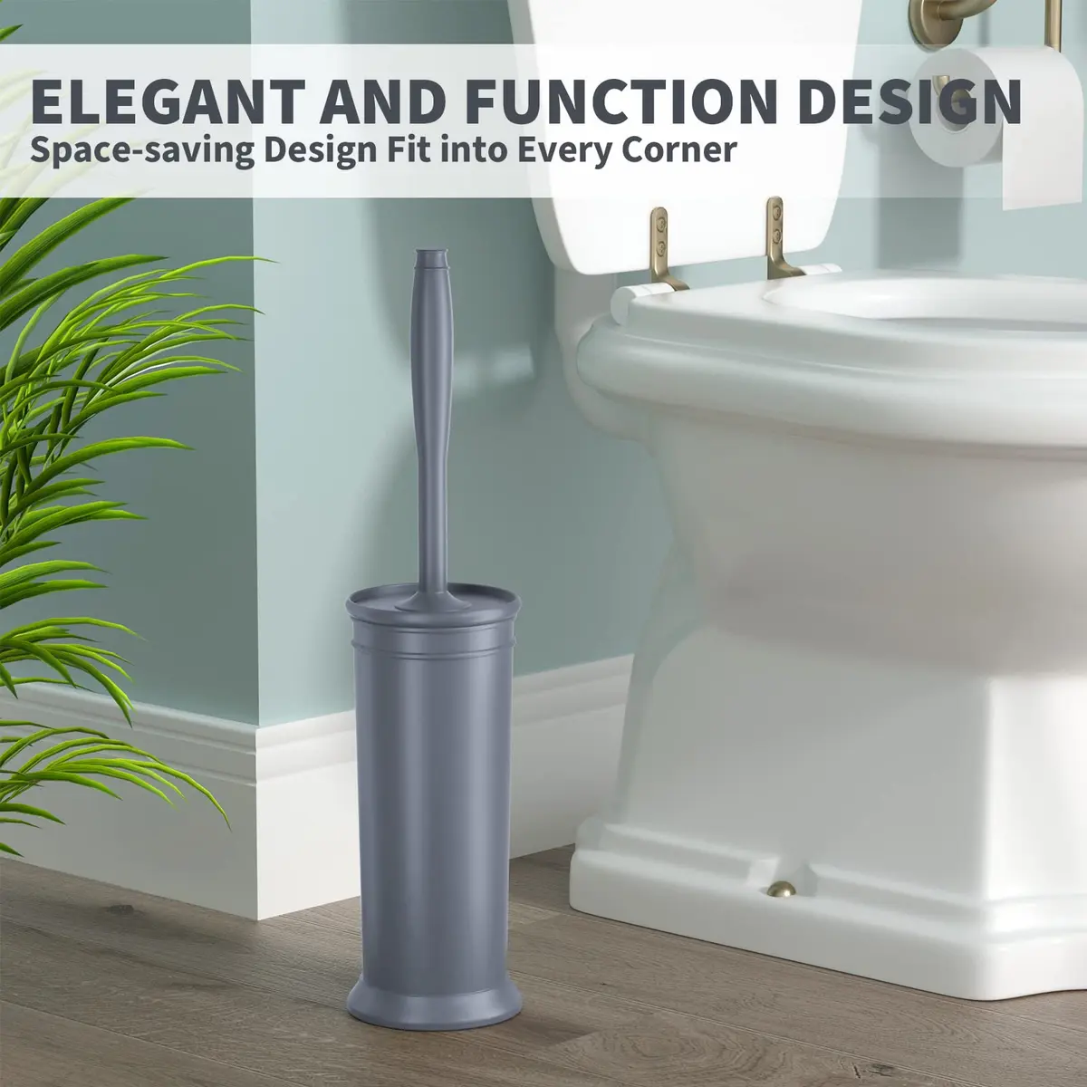 UPTRONIC Toilet Bowl Brush with Long Handle & Covered Holder | Gray, 1 Set - view 6