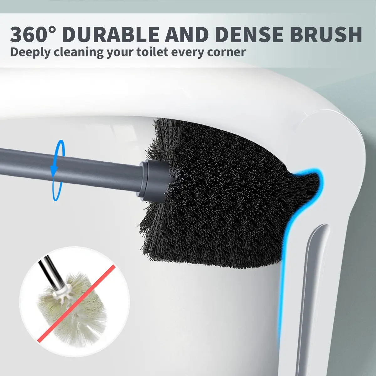 UPTRONIC Toilet Bowl Brush with Long Handle & Covered Holder | Gray, 1 Set - view 2