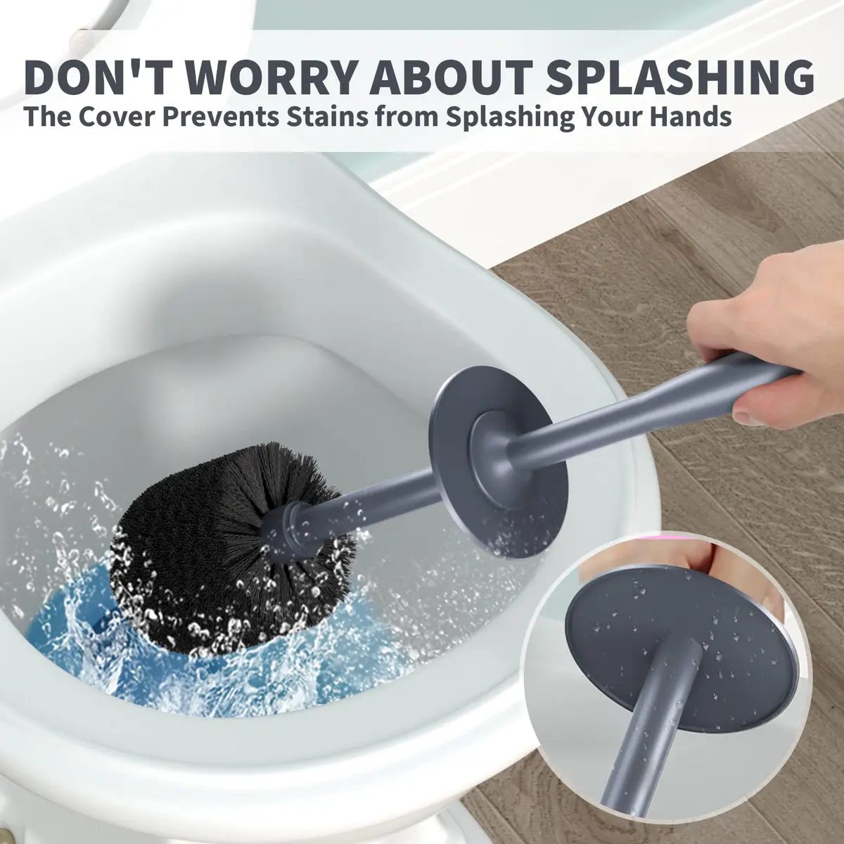 UPTRONIC Toilet Bowl Brush with Long Handle & Covered Holder | Gray, 1 Set - view 3