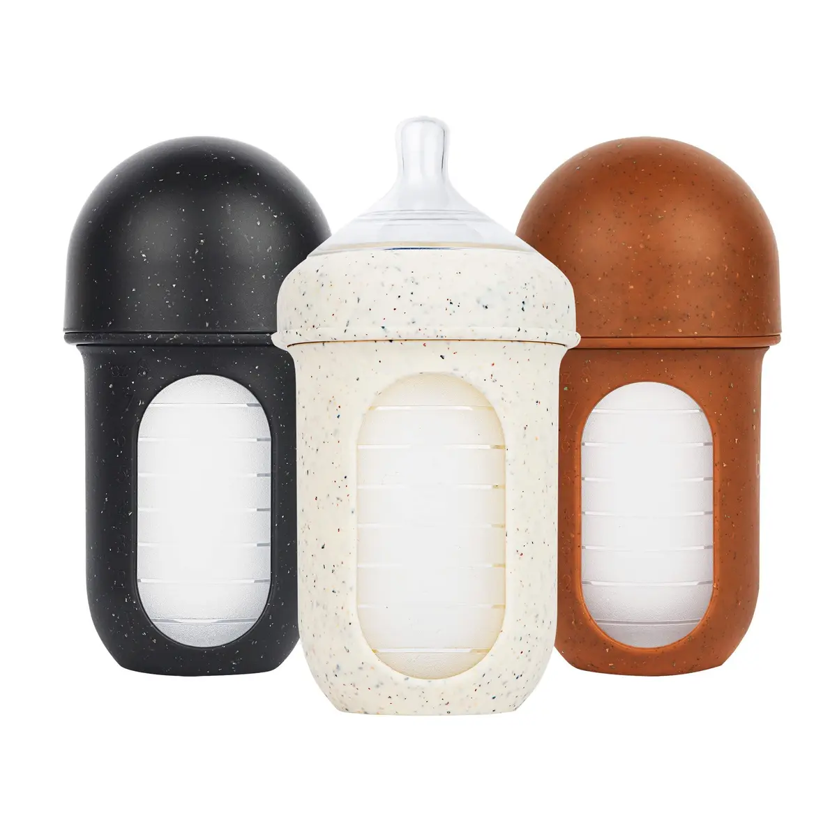 Boon Nursh Silicone Baby Bottles - Speckle - 8 Oz (237ml) - 3 Count | Air-Free Feeding Reduces Colic Symptoms - main product image