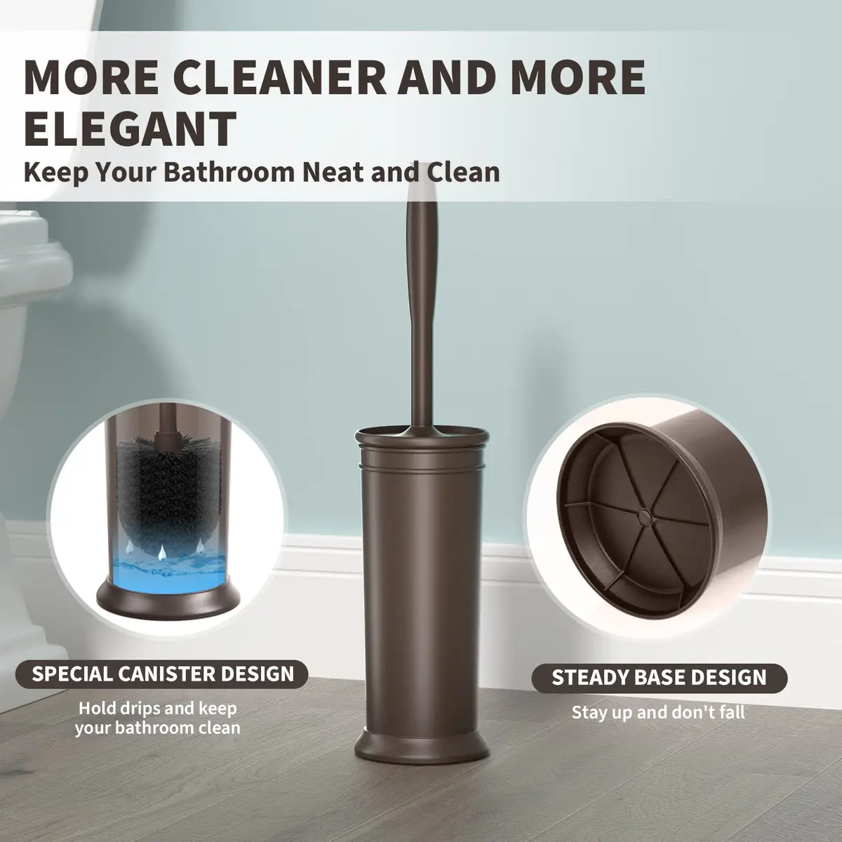 UPTRONIC Toilet Bowl Brush with Extra Long Handle & Holder | Brown, 1 Set - view 5