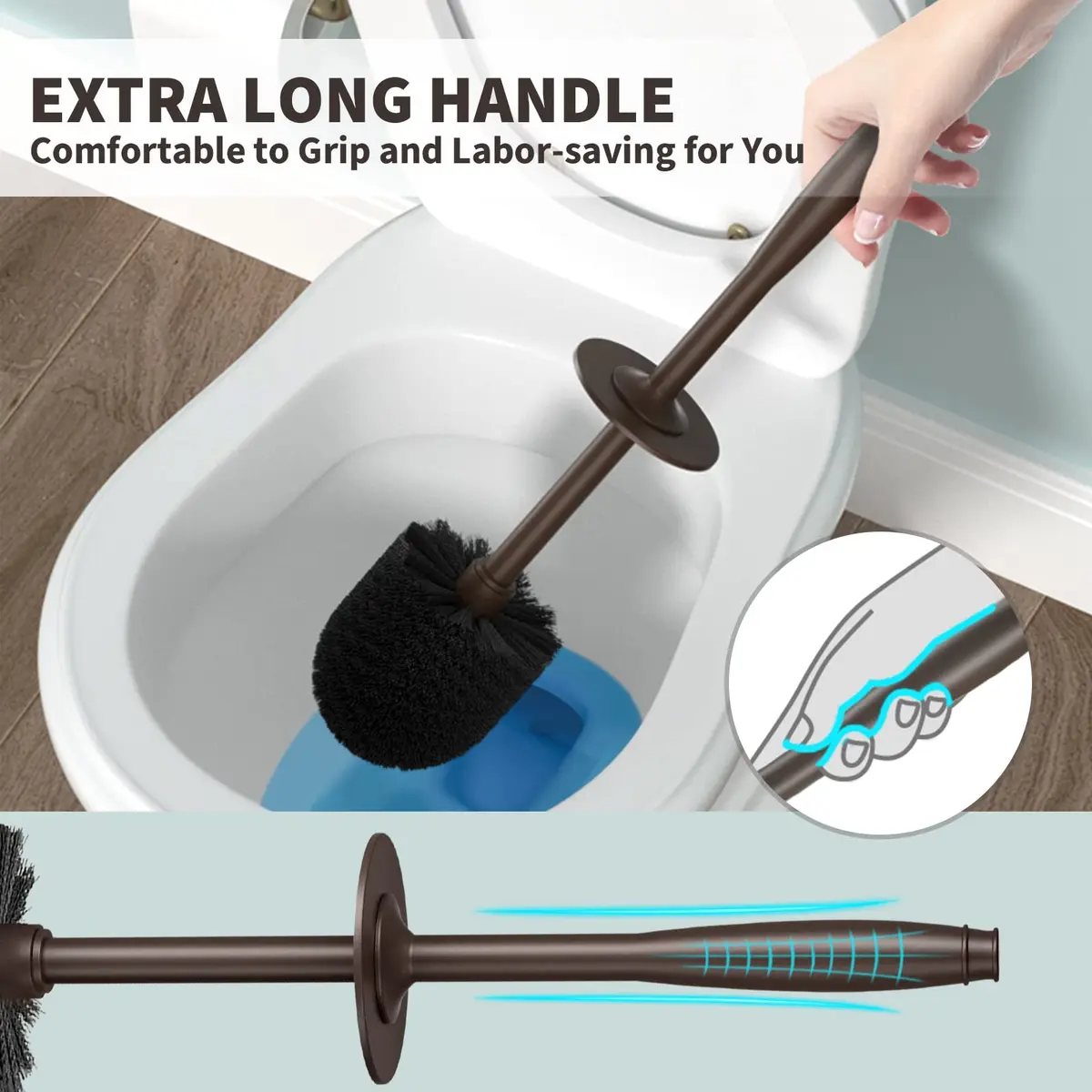 UPTRONIC Toilet Bowl Brush with Extra Long Handle & Holder | Brown, 1 Set - view 4