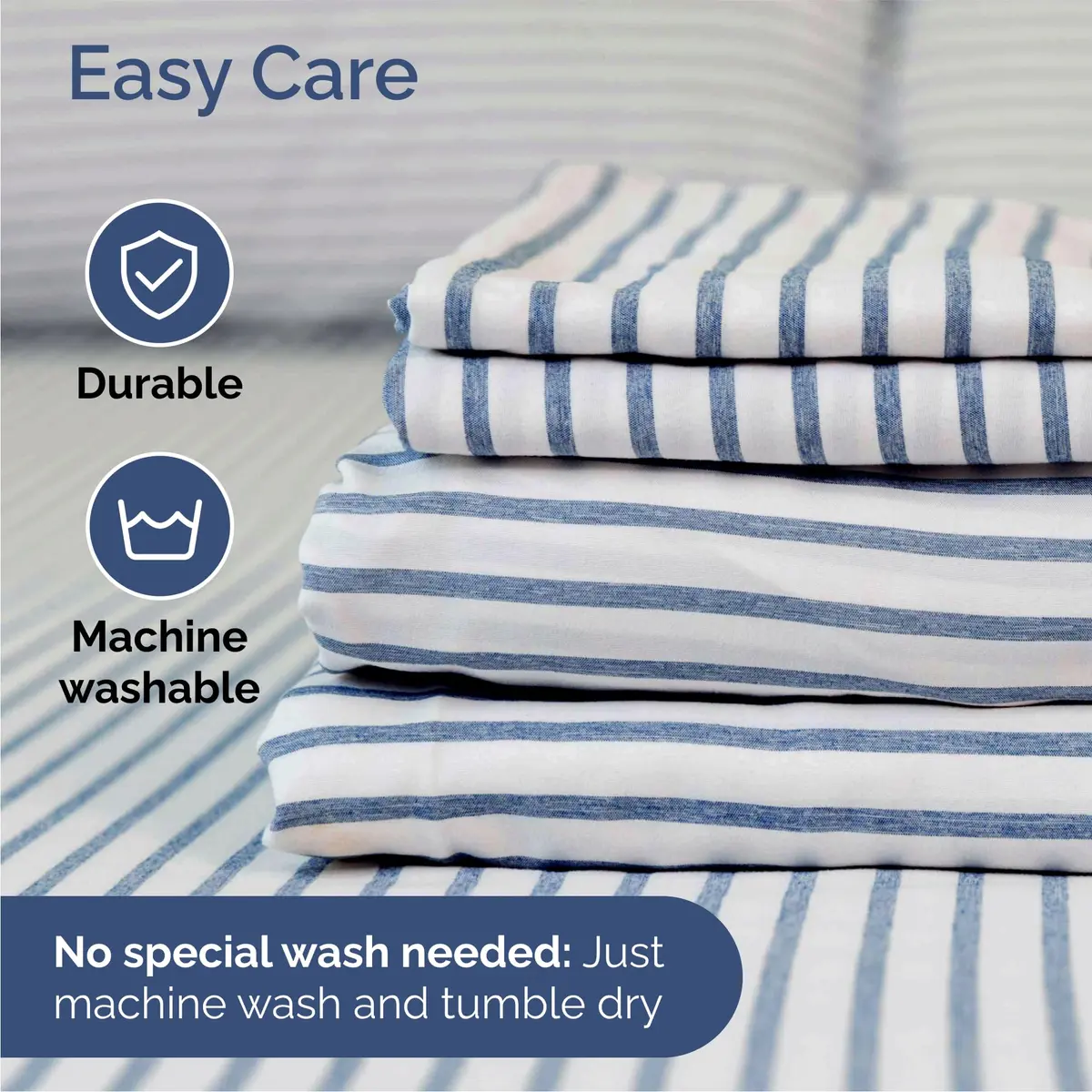 CGK Unlimited Queen Size 4 Piece Sheet Set | Breathable & Cooling Microfiber Sheets - Blue Stripes - view 6