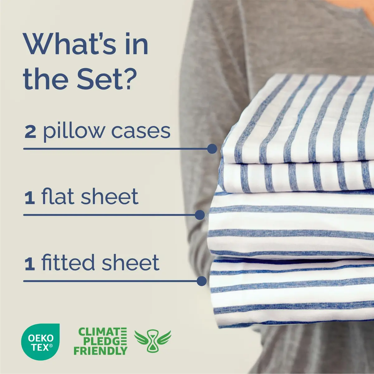 CGK Unlimited Queen Size 4 Piece Sheet Set | Breathable & Cooling Microfiber Sheets - Blue Stripes - view 2