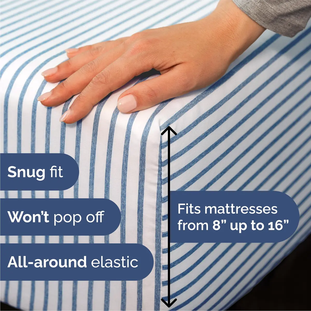 CGK Unlimited Queen Size 4 Piece Sheet Set | Breathable & Cooling Microfiber Sheets - Blue Stripes - view 3