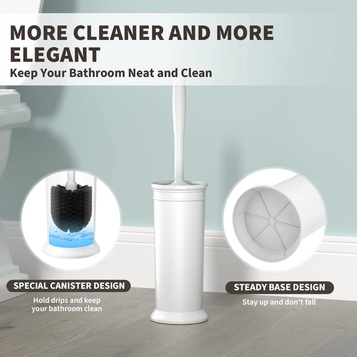 UPTRONIC Toilet Bowl Brush with Holder & Long Handle | White Toilet Scrubber Set - view 5