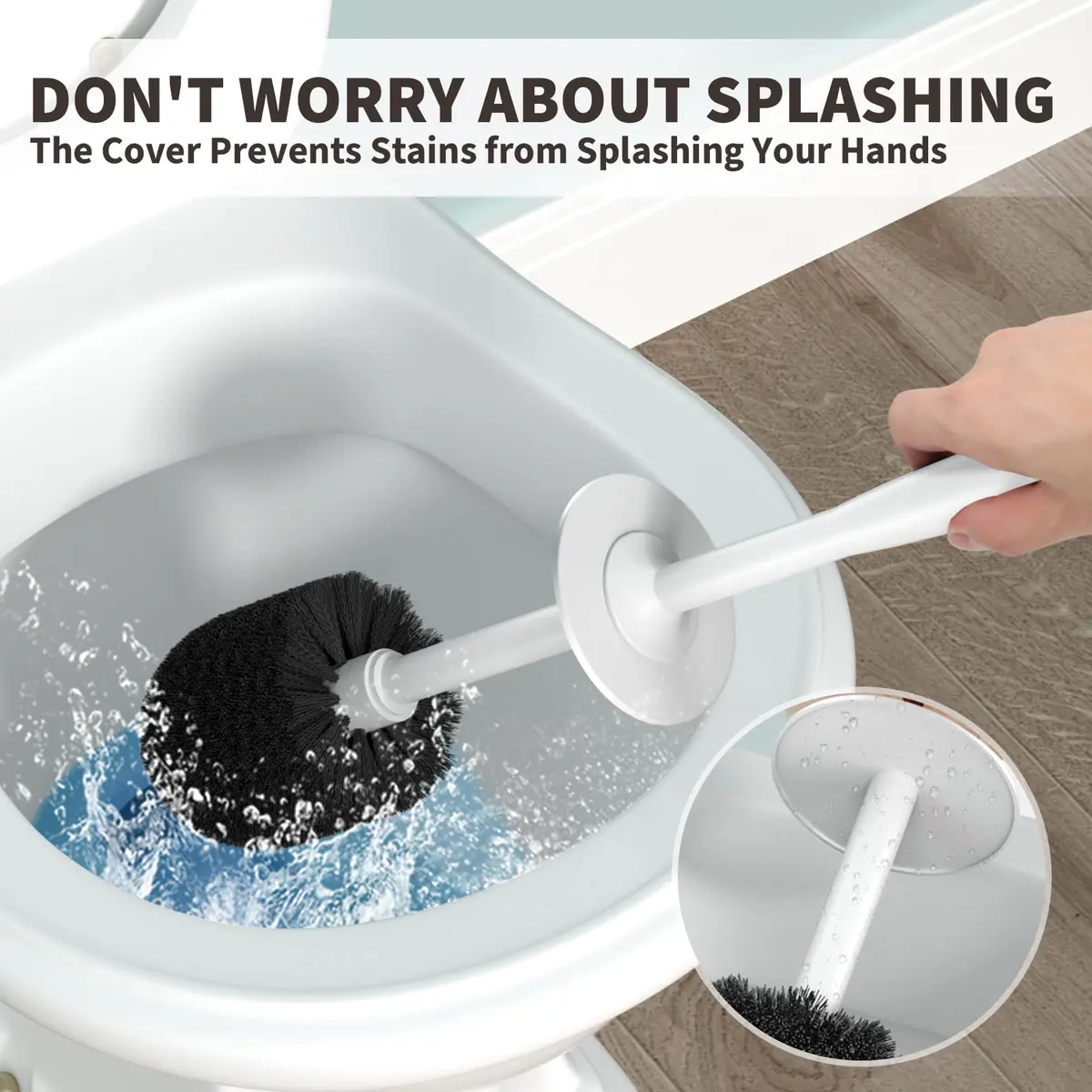 UPTRONIC Toilet Bowl Brush with Holder & Long Handle | White Toilet Scrubber Set - view 3