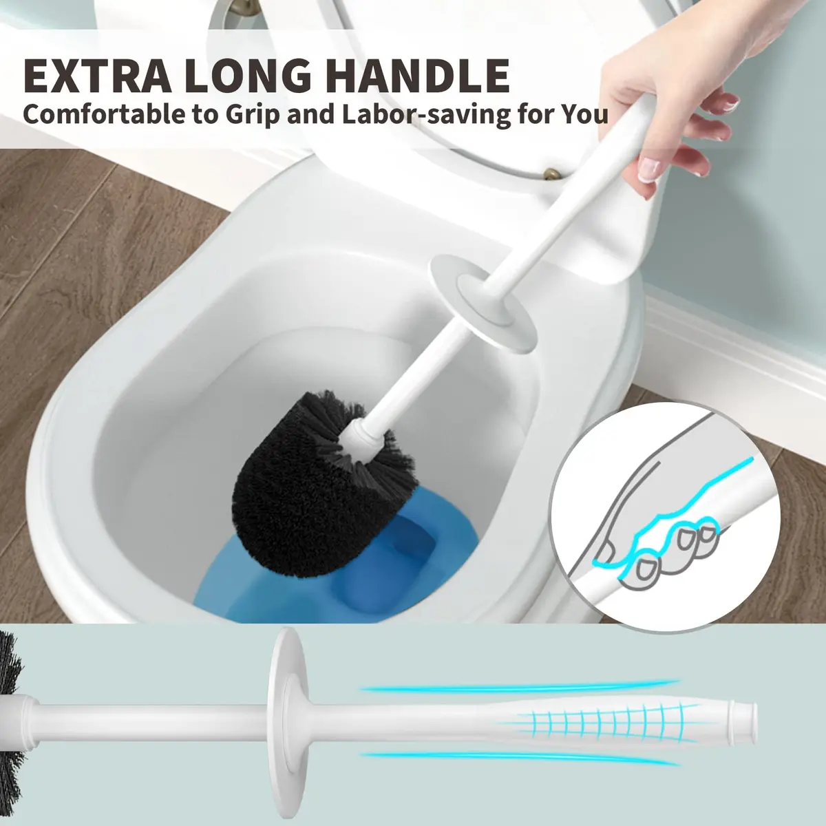 UPTRONIC Toilet Bowl Brush with Holder & Long Handle | White Toilet Scrubber Set - view 4