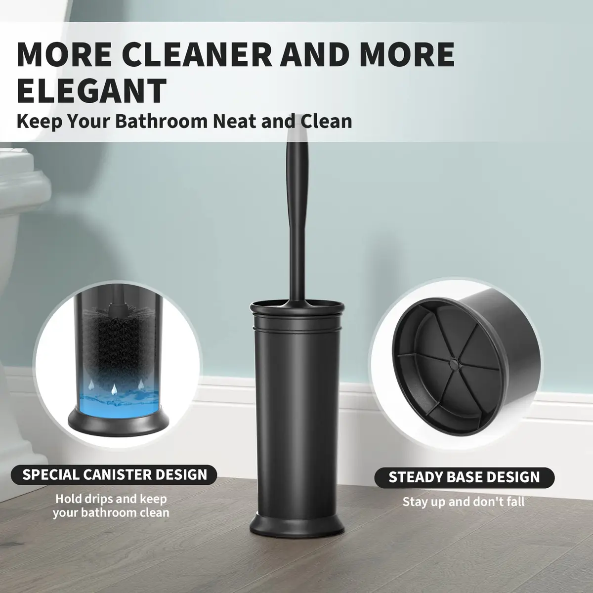 UPTRONIC Toilet Bowl Brush with Long Handle & Covered Holder | Black, 1 Set - view 5