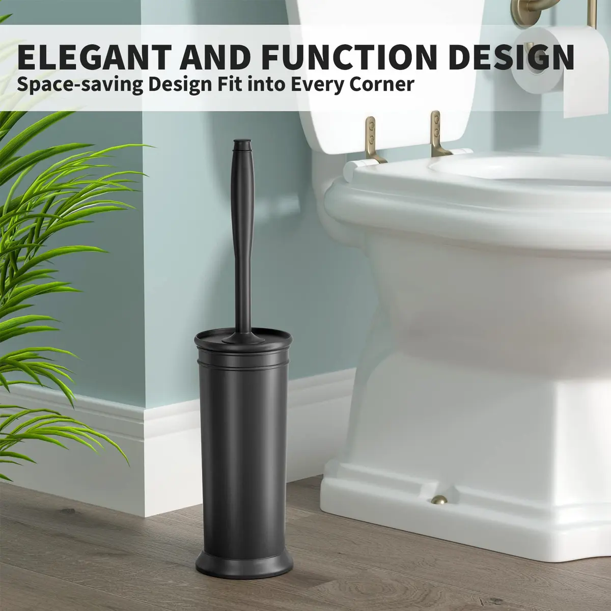 UPTRONIC Toilet Bowl Brush with Long Handle & Covered Holder | Black, 1 Set - view 6