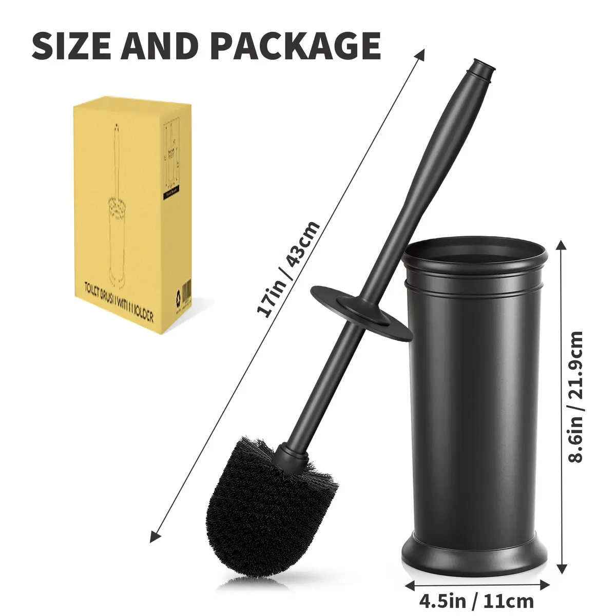 UPTRONIC Toilet Bowl Brush with Long Handle & Covered Holder | Black, 1 Set - view 7