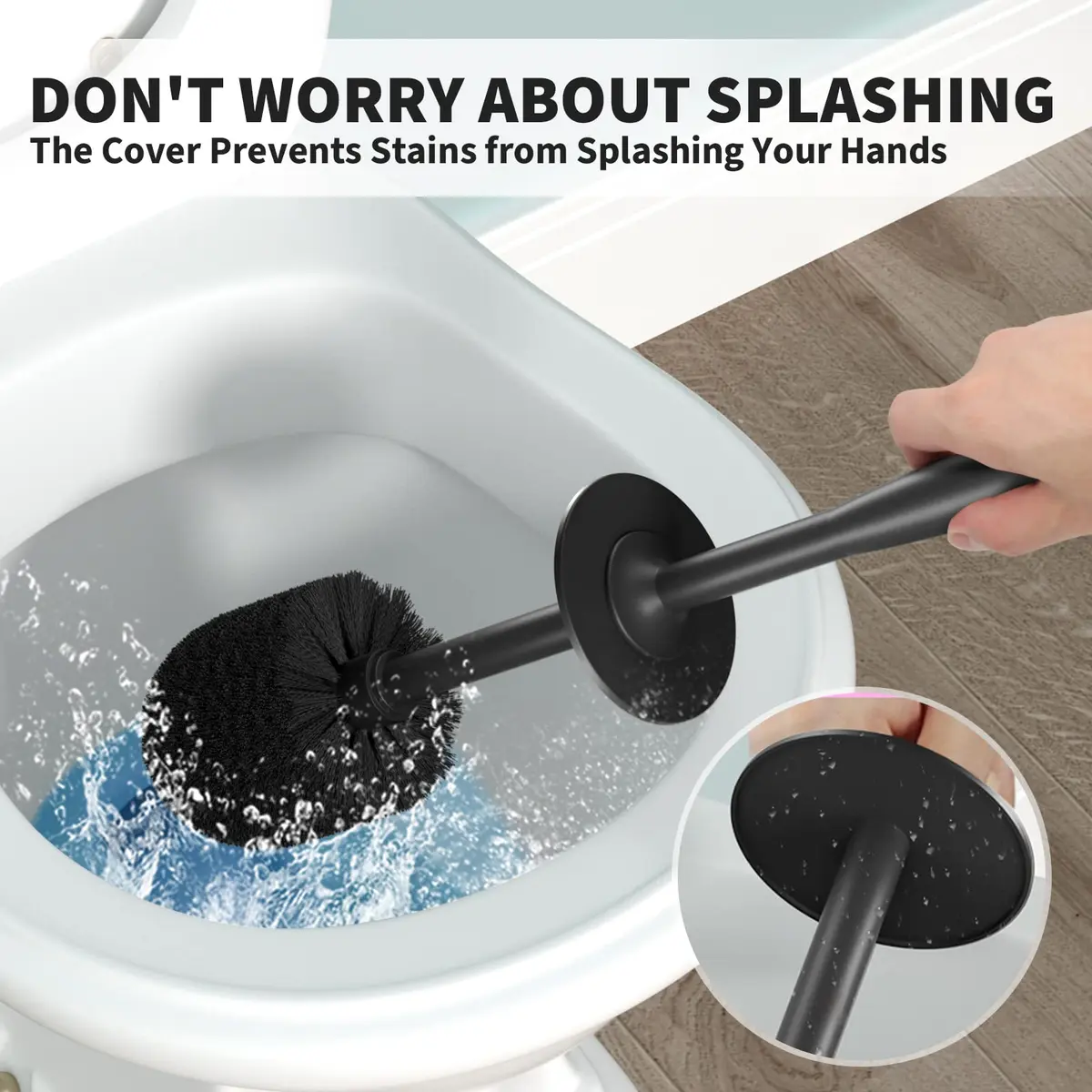 UPTRONIC Toilet Bowl Brush with Long Handle & Covered Holder | Black, 1 Set - view 3