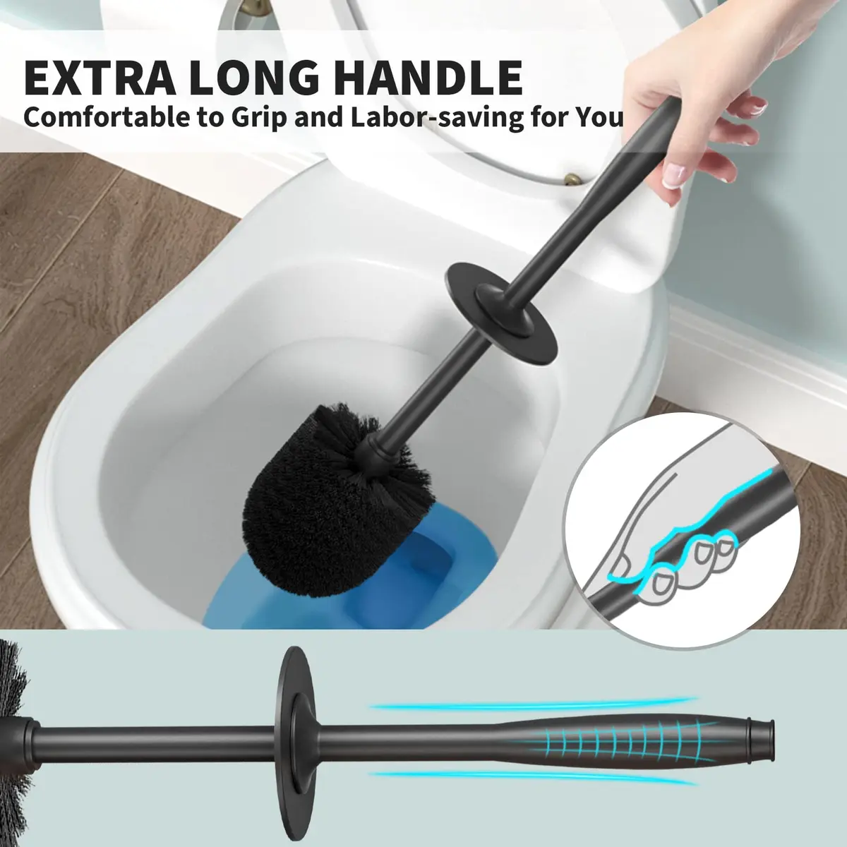 UPTRONIC Toilet Bowl Brush with Long Handle & Covered Holder | Black, 1 Set - view 4