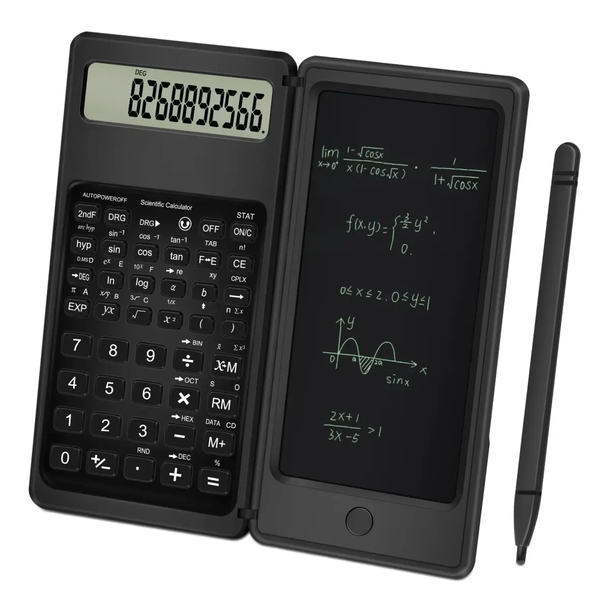 TRELC Scientific Calculator with Notepad & Stylus, 10-Digit LCD Display, Black | Portable 117g (4.05 oz) Calculator - main product image
