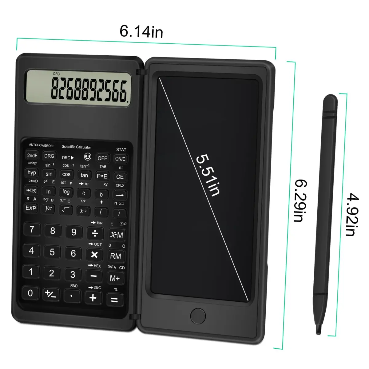 TRELC Scientific Calculator with Notepad & Stylus, 10-Digit LCD Display, Black | Portable 117g (4.05 oz) Calculator - view 5