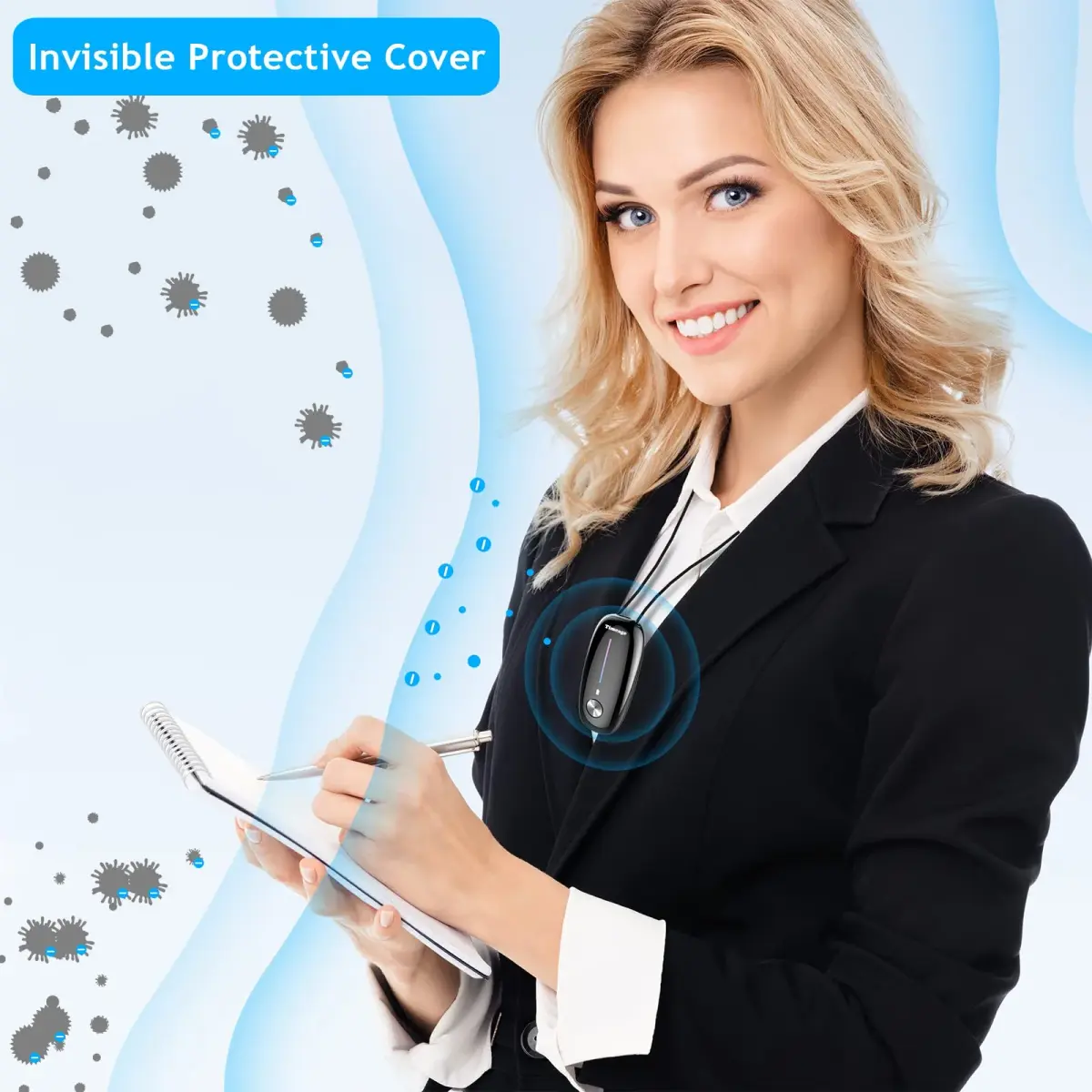 Timeage Black Wearable Personal Air Purifier Necklace | 120 Million Negative Ions - view 2