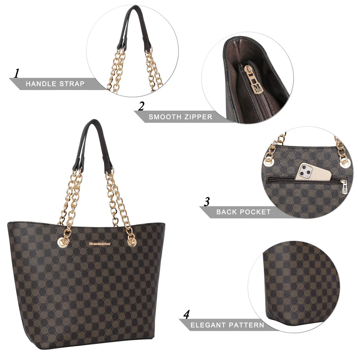 Montana West Tote Bag for Women Chain Top-handle Satchel Handbags Ladies Purses Shoulder Bags MWC-HB-0391-CF - view 7