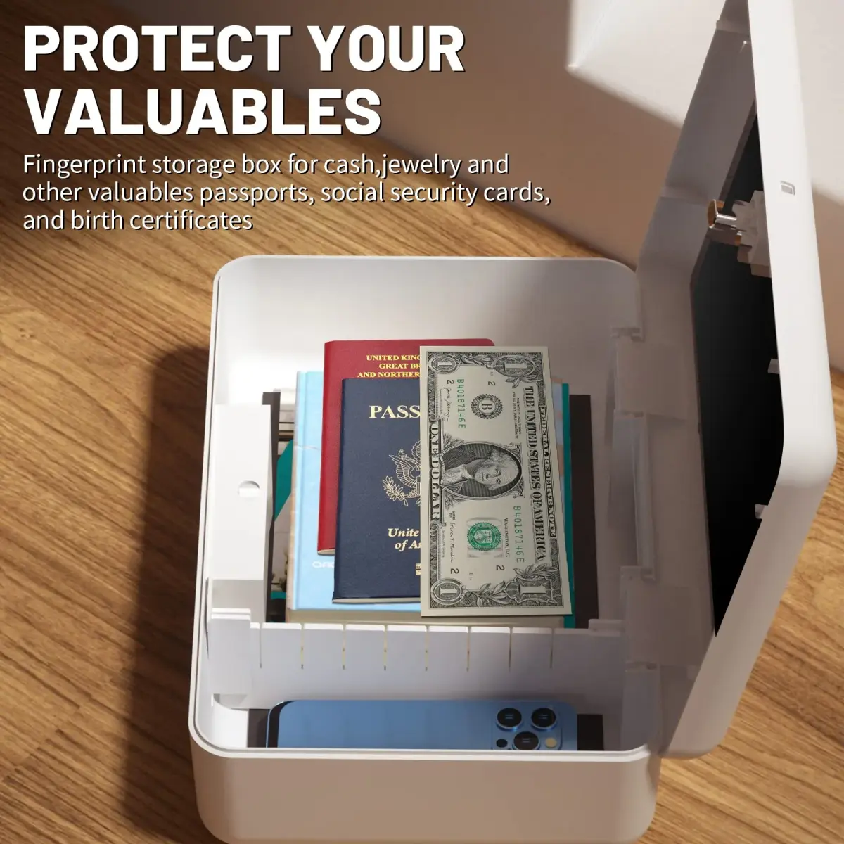 AICase Biometric Fingerprint Storage Box 22.99cm (9") | Quick Access Security for Valuables - view 6