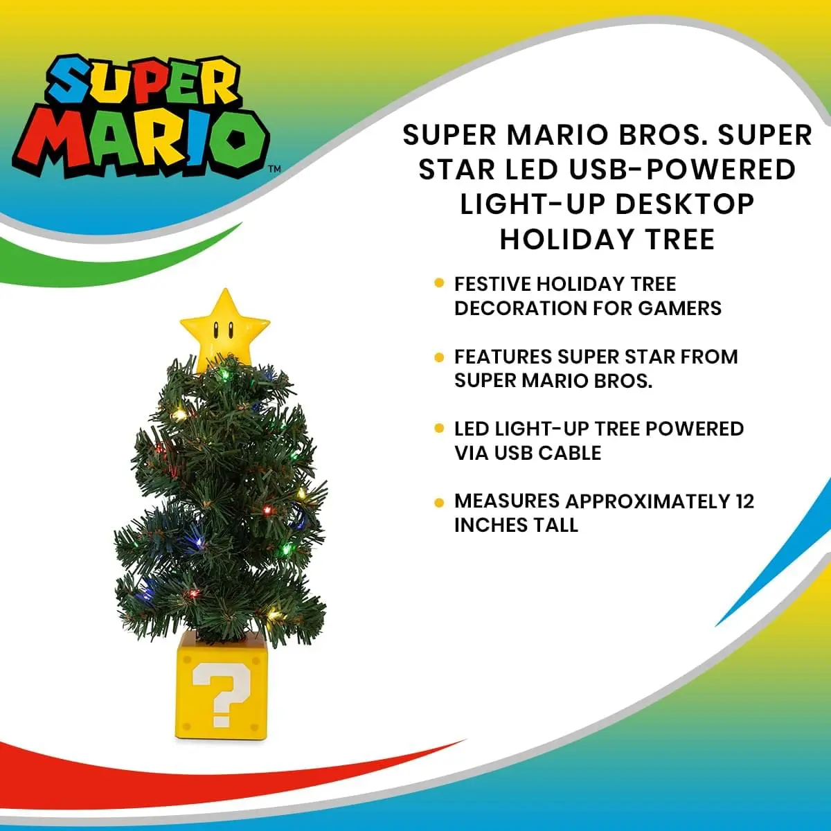 任天堂販売(Nintendo Sales) Super Mario Bros. Super Star LED Desktop Holiday Tree 30.48cm (12in) | Festive Gaming Decor - view 6